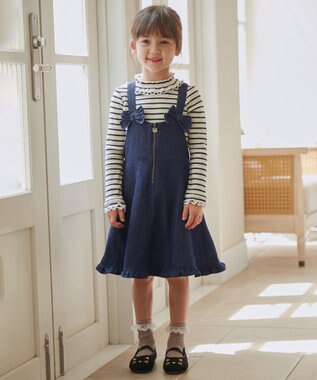 ANY KIDS テレコハイネック長袖Tシャツ ホワイト×ブラック