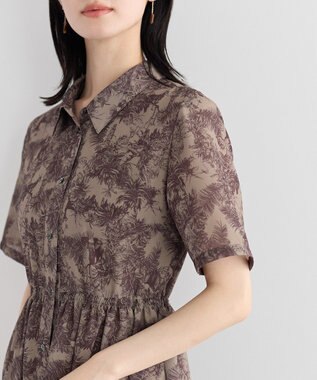 YECCA VECCA サファリ柄フレアシャツワンピース Beige