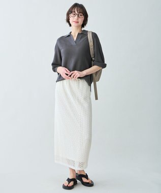 ANY L アクリルガーターポロ衿ニット スレート