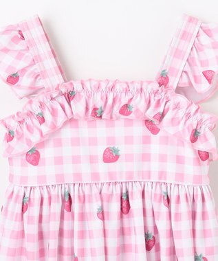 ANY KIDS ギンガム×フルーツ ワンピース水着 ピンク×イチゴ