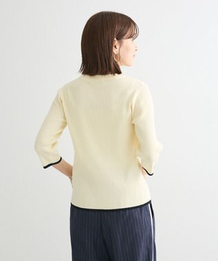 Green Parks ＢＰ　袖口カラーリブ７分袖ニットプルオーバー Off White