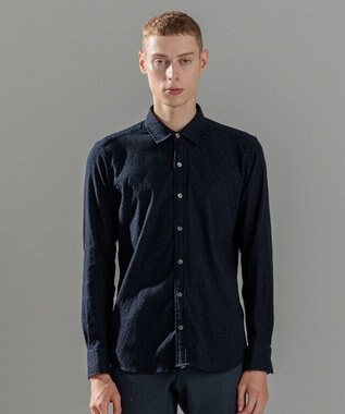 JOSEPH HOMME オーナメントジャガードストレッチ　レギュラーカラーシャツ ネイビー系