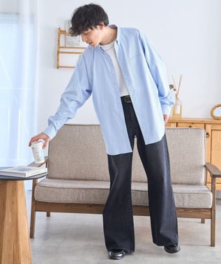 WEGO イージーケアオックスフォードシャツ ブルーストライプ