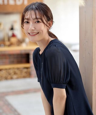 Tiaclasse 【洗える・接触冷感・紫外線ケア・サラごこち】ソフトペプラムカットソー ネイビー