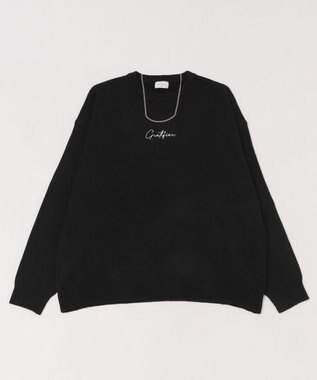 WEGO 【ユニセックス着用ITEM/SMLサイズ展開】アクセ付きワンポイントニットプルオーバー ブラック