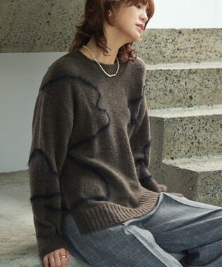 AMERICAN HOLIC ニュアンスライン柄ニットプルオーバー Brown