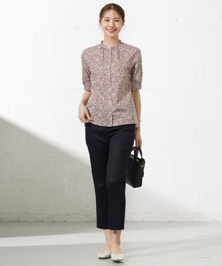 J.PRESS LADIES L 【洗える】シャンブレーサテン テーパード パンツ ネイビー系