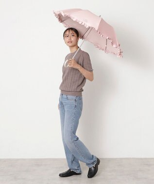 MOONBAT 【一級遮光/晴雨兼用/遮熱/UV】PAUL&JOE ACCESSOIRES(ポール & ジョー)晴雨兼用日傘 クリザンテームワンポイントフリル ピーチ