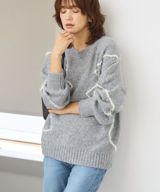 AMERICAN HOLIC ニュアンスライン柄ニットプルオーバー Gray Mixture