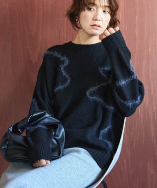 AMERICAN HOLIC ニュアンスライン柄ニットプルオーバー Black