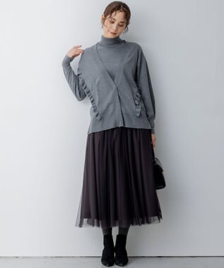 組曲 【WEB限定】サイドフリルカーディガン グレー系