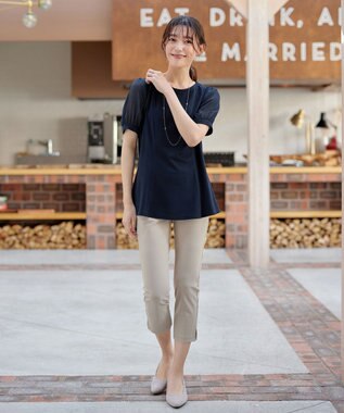 Tiaclasse 【洗える・接触冷感・紫外線ケア・サラごこち】ソフトペプラムカットソー ネイビー