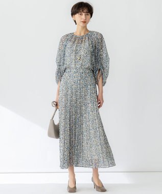 23区 【洗える】シアーヘリンボーンプリント プリーツ スカート ブループリント