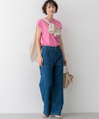 23区 L 【先行予約】レーヨンポリエステルストレッチ フレンチスリーブ ニット ピンク系