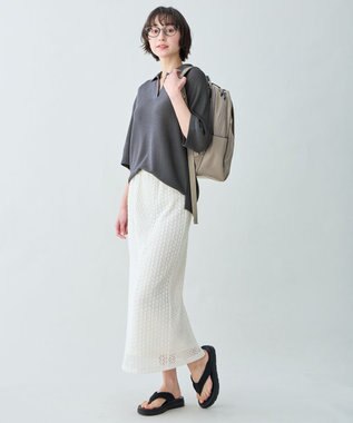 ANY L アクリルガーターポロ衿ニット スレート