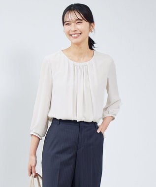 23区 L 【洗える】シルキーデシン ギャザー カットソー ベージュ系