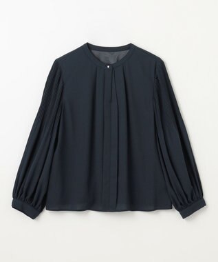 ANY 【洗濯機可/2WAY】プリーツスリーブブラウス ネイビー