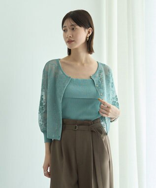 YECCA VECCA 【2点SET】インナーセットレース柄カーディガン Green
