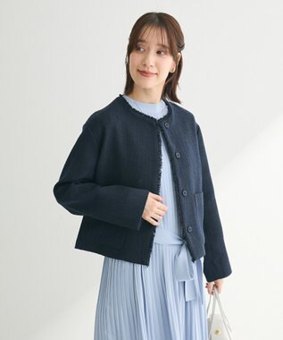 Green Parks ef-de ツイードノーカラージャケット Navy