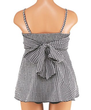 San-ai Resort（三愛水着楽園） WEB限定　ペプラム無地/チェック3点セット水着【Beach Queen（ビーチクイーン）】 ホワイト（チェック）