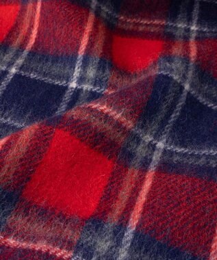 AURORA WEB限定 ウール リバーシブル プチマフラー レッドチェック×グレー