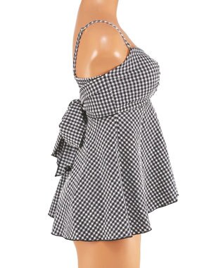 San-ai Resort（三愛水着楽園） WEB限定　ペプラム無地/チェック3点セット水着【Beach Queen（ビーチクイーン）】 ホワイト（チェック）