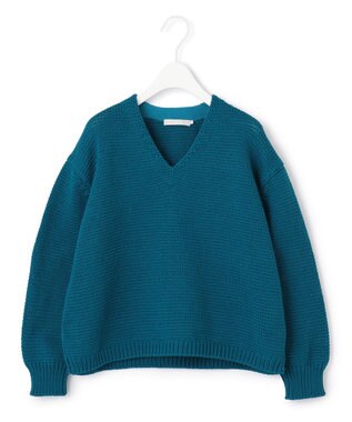 ICB 【洗える】リリヤーンバルキー Vネックニット ターコイズ系