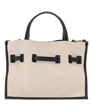 23区 VIOLAd'ORO キャンバス レザーコンビ 2WAY トートバッグ アイボリー系