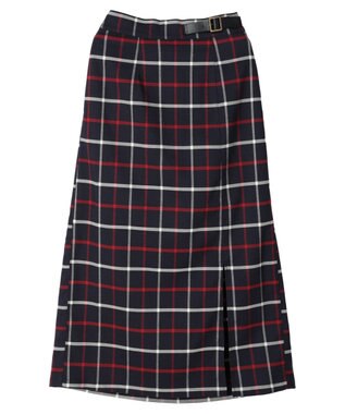 Green Parks ベルトデザインチェックＩラインスカート Navy