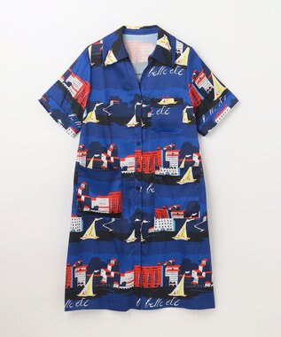 GRACE CONTINENTAL マリンプリントシャツドレス ブルー