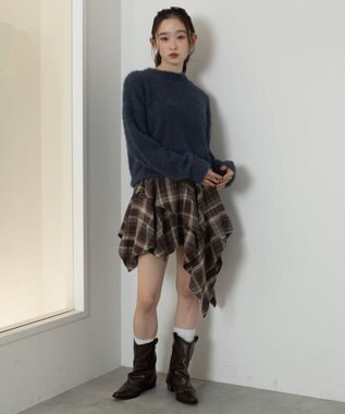 WEGO アシンメトリーチェックミニスカパン ブラウン