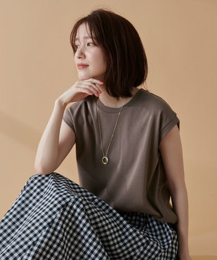 ANY L 【接触冷感/UVケア】ビューティベーシックノースリーブテールTシャツ ブラウン