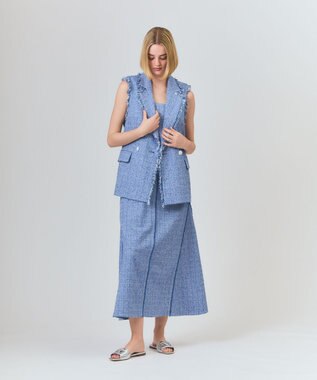 GRACE CONTINENTAL シャンブレーツイードジレ ブルー