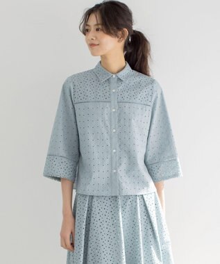 組曲 S エンブロイダリーレース襟付 ブラウス スモーキーミント系