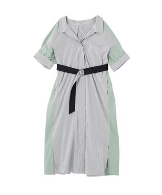 YECCA VECCA ベルト付きスキッパーシャツワンピース Stripe