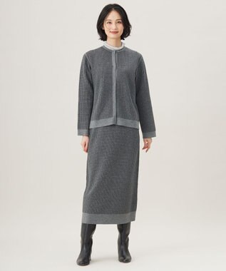 自由区 【洗える】リバーシブルニット セットアップ(カーディガン×タイトスカート) グレー×ブラック