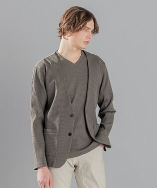 JOSEPH HOMME テックリブストレッチ ノーカラー・カットソージャケット ベージュ系