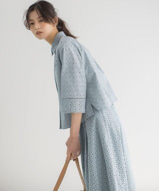 組曲 S エンブロイダリーレース襟付 ブラウス スモーキーミント系