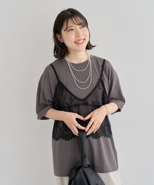 Green Parks レースビスチェドッキングチュニック Charcoal Gray