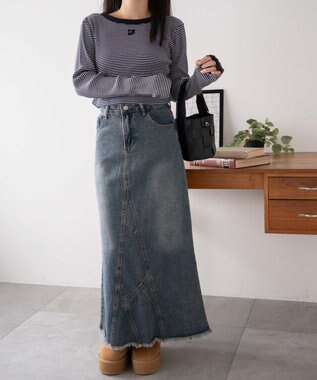 WEGO ワンポイントデザインフィンガーホールリブロンT ブラックボーダー