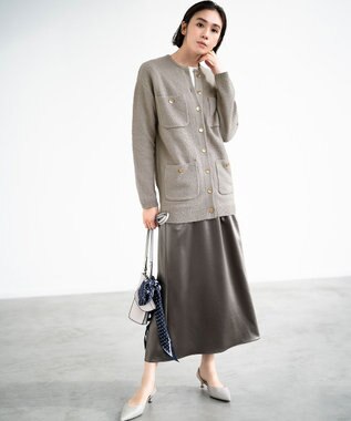 自由区 L 【洗える】テクスチャーコットンブレンド ニットアウター カーキ系