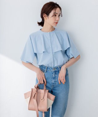 組曲 S 【洗える】ブラウスライクジャージーポンチョライク カットソー サックスブルー系