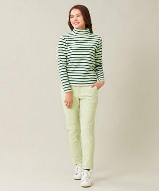 23区GOLF 【WOMEN】リングヤーン ボーダーモックネックシャツ ライトグリーン系1