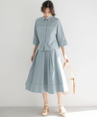 組曲 S エンブロイダリーレース襟付 ブラウス スモーキーミント系