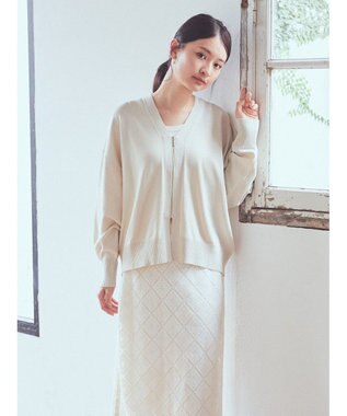 earth music&ecology ＶネックＺＩＰカーディガン Ivory