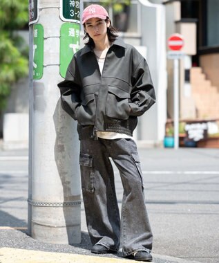 WEGO 【25年秋冬新作/ユニセックス着用ITEM/SMLサイズ展開】PUダブルZIPフライトブルゾン グレーその他