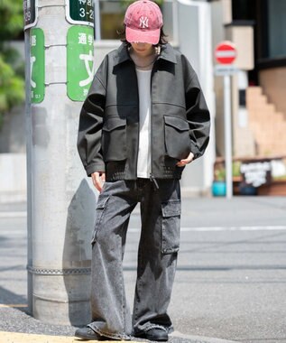 WEGO 【25年秋冬新作/ユニセックス着用ITEM/SMLサイズ展開】PUダブルZIPフライトブルゾン グレーその他