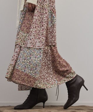 GRACE CONTINENTAL パッチワークプリントスカート ベージュ