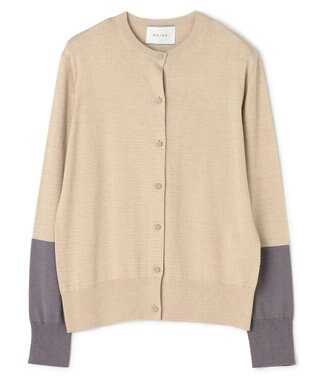 BEIGE， CHLOR / ウールシルク配色クルーネックカーディガン Beige