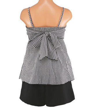 San-ai Resort（三愛水着楽園） WEB限定　ペプラム無地/チェック3点セット水着【Beach Queen（ビーチクイーン）】 ホワイト（チェック）